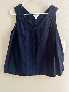 Navy V-Neck Embroidered Sleeveless Tank